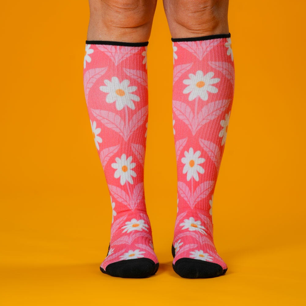 Coral Daisy Compression Socks