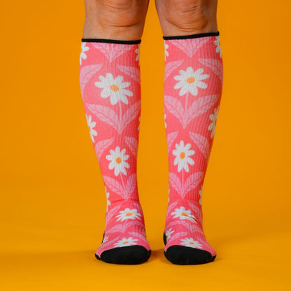 Coral Daisy Compression Socks