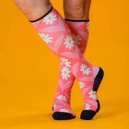 Coral Daisy Compression Socks
