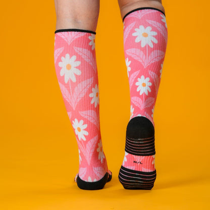 Coral Daisy Compression Socks