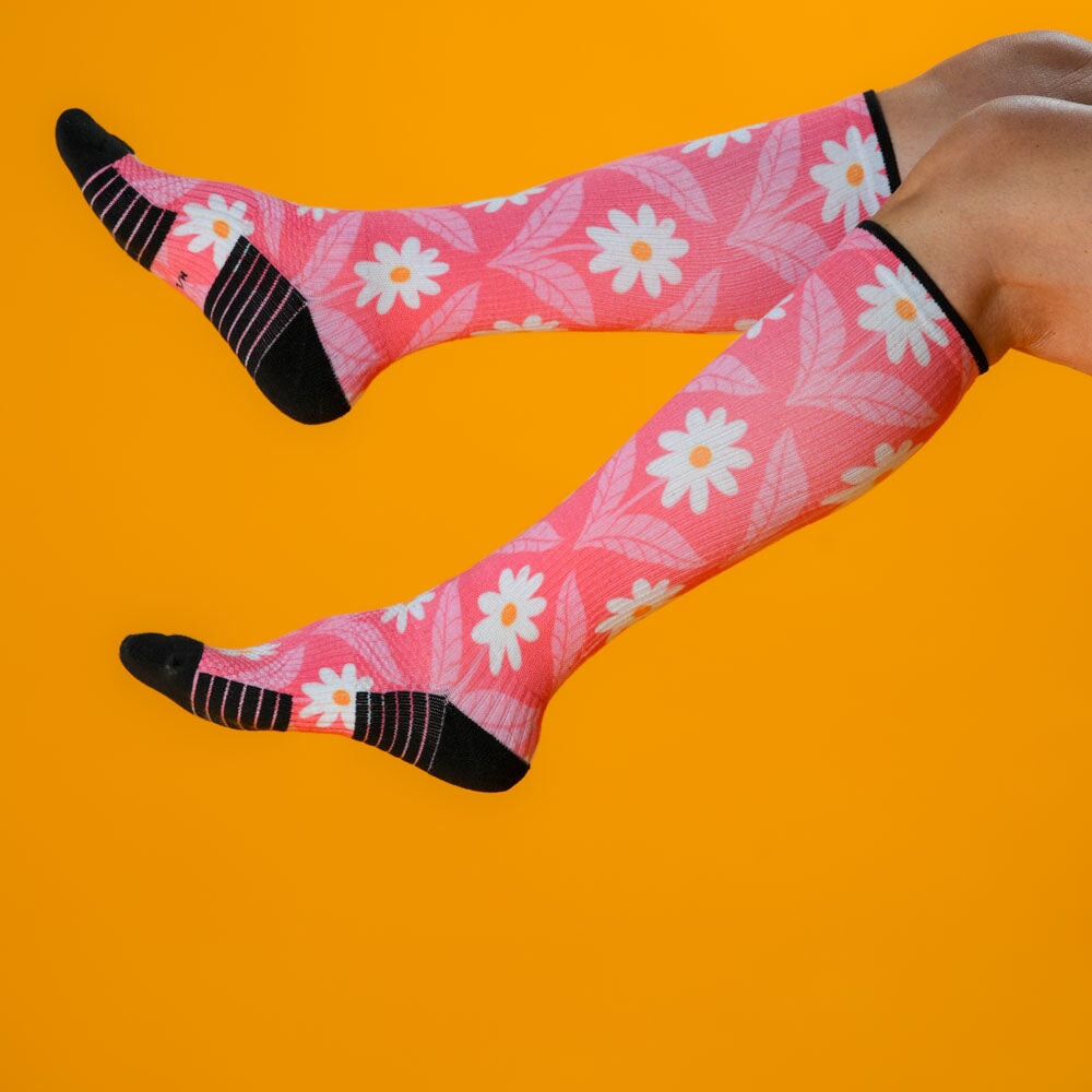 Coral Daisy Compression Socks